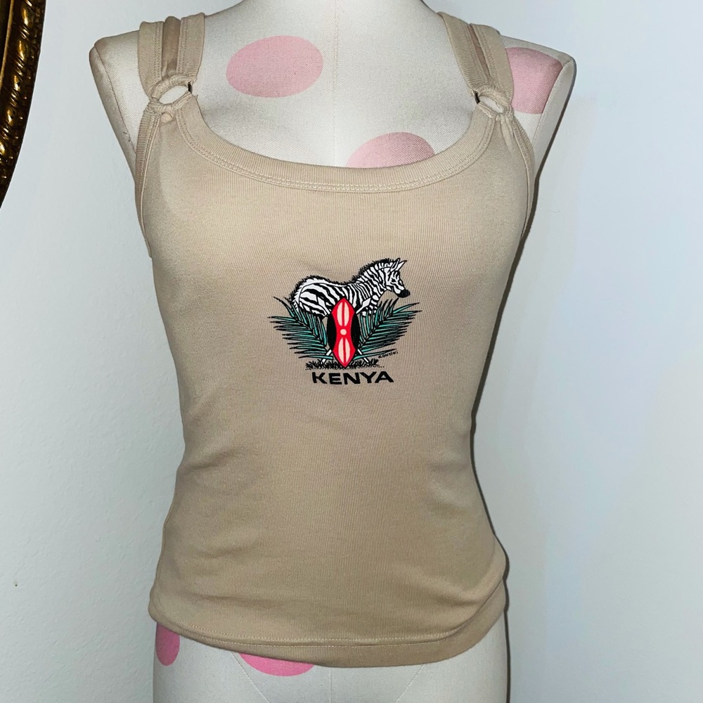 Kontiki Brand Vintage Y2K Kenya O Ring Strap Graphic Tank Top Size Small